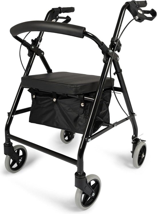 Opvouwbare rollator met dienblad en mand - Lichtgewicht en in hoogte verstelbaar - Zwart van Premis