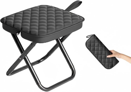 Opvouwbare Rugzak Kruk 30 cm - Carbon Staal Frame - 350 lbs Draagvermogen - Dik Oxford Stof - Compact Ontwerp - Voor Camping en Wandelen - Zwart - Lichtgewicht en Draagbaar