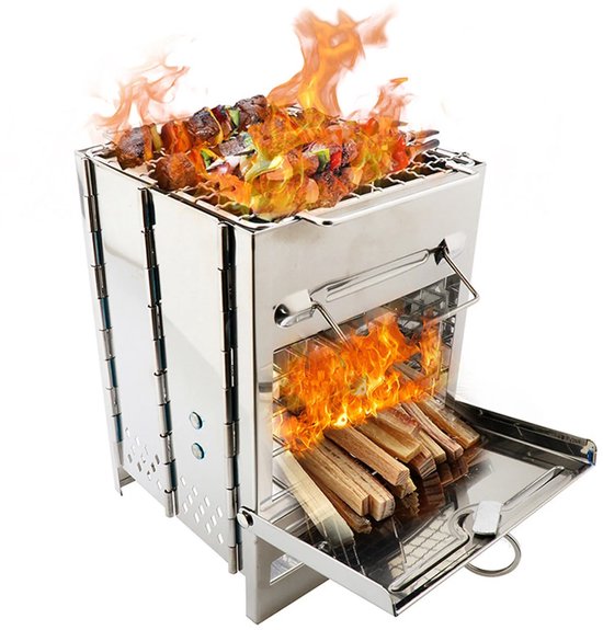 Opvouwbare RVS Mini Houtkachel – Lichtgewicht Houtskoolgrill - Kooktoestel - Camping -Tuin - Outdoor Picknick van LUXO KINGDOM