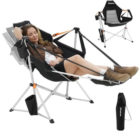 Opvouwbare schommelstoel met voetensteun - Ruime outdoor relaxstoel met bekerhouder