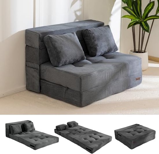 Opvouwbare schuim slaapbank met 2 kussens - 3-in-1 futonbed 100 x 190 cm van Merkloos