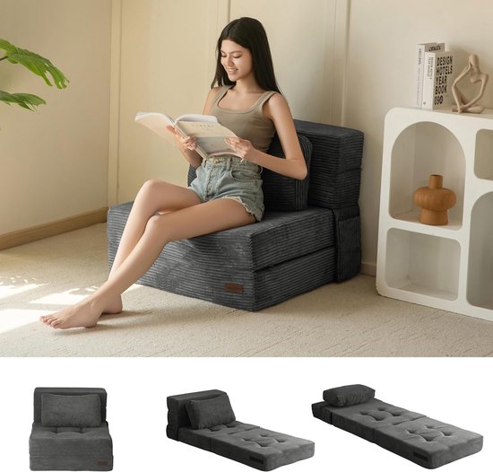 Opvouwbare schuim slaapbank - multifunctioneel futonbed met kussen en 3-in-1 ontwerp van Merkloos