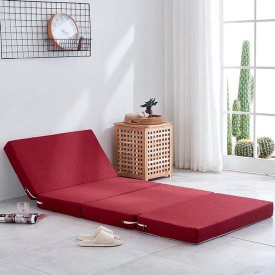 Opvouwbare Schuimmatras - Draagbaar Futon Vloerbed - Logeren en Reizen - Afneembare Hoes - 200 cm - Rood