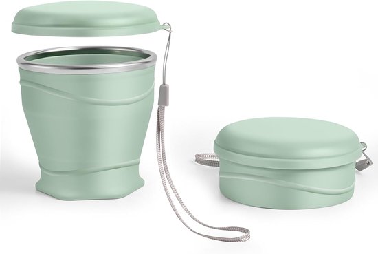 Opvouwbare Silicone Travel Cup met stofdichte deksel - 5.7x7.6x7.3CM/180 ml - BPA-vrij - draagbaar - herbruikbaar, geschikt voor camping, picknick, reizen, kantoor - lichtgroen