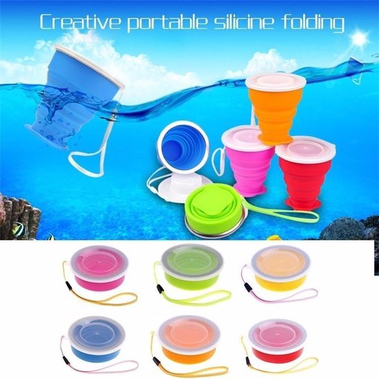 Opvouwbare siliconen beker met deksel 200 ml Camping-reisbeker Geel van Aichike.