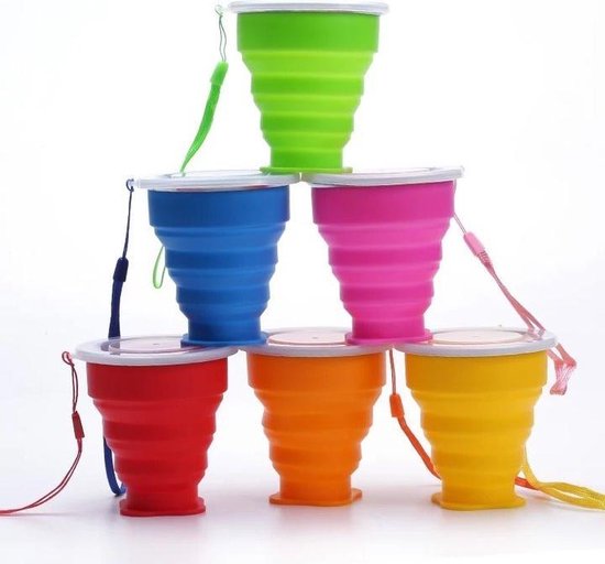 Opvouwbare siliconen beker met deksel 200 ml Camping-reisbeker Rood