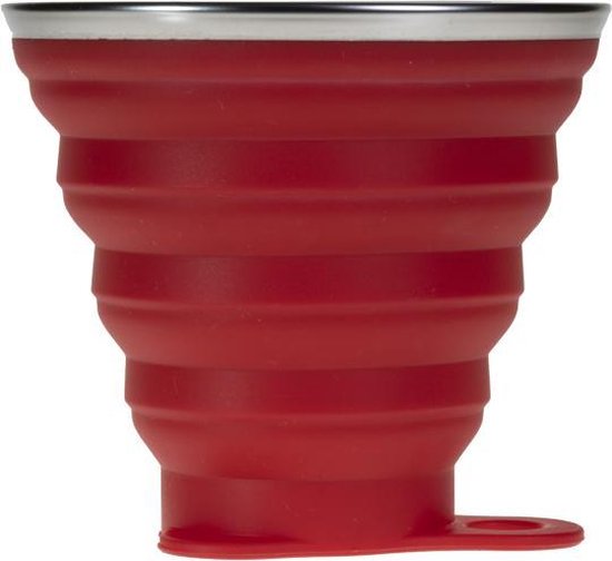 Opvouwbare siliconen beker met deksel 270 ml rood