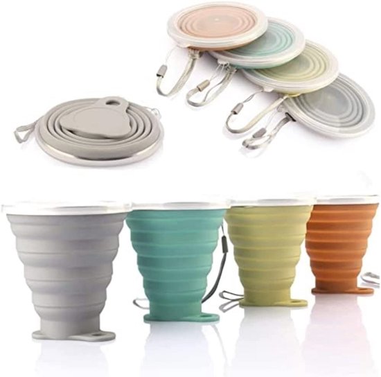 Opvouwbare siliconen beker voor kamperen en buitenactiviteiten - 270 ml, 4 stuks