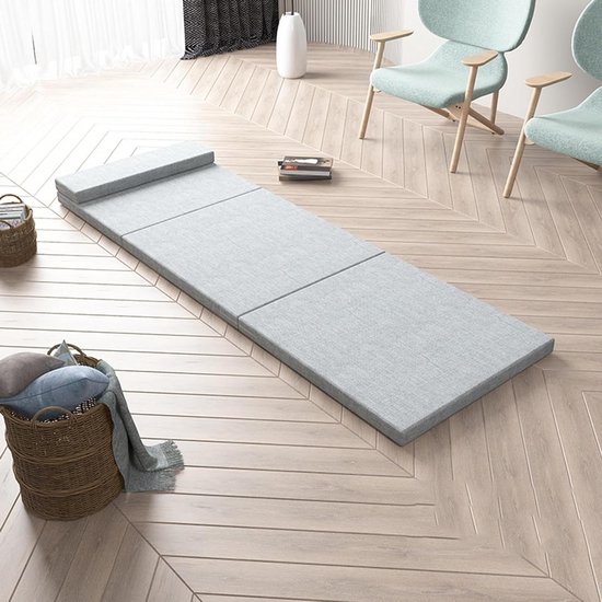 Opvouwbare slaapbank - Gastenbed matras - Logeren en reizen - Wasbare hoes - 200 x 70 cm - Grijs