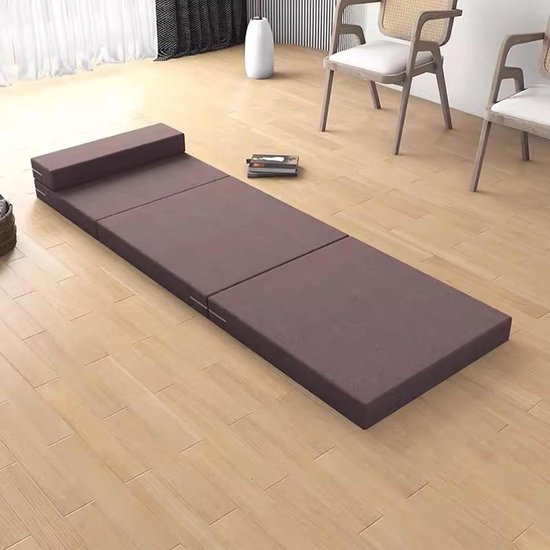 Opvouwbare Slaapbank - Logeerbed Matras - Ruimte Besparen - Wasbare Hoes - 200x90x8cm - Koffie