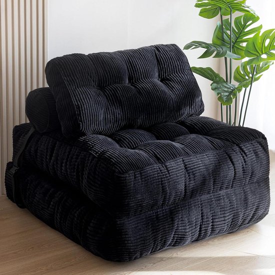 Opvouwbare slaapbank - Omvormbare stoel - Kleine ruimtes - Inclusief kussens - 85 x 190 cm - Zwart
