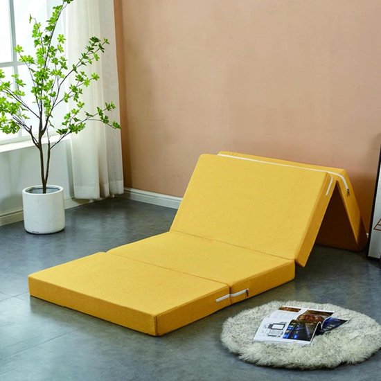 Opvouwbare Slaapmat - Gastenmatras Vloermatras - Comfortabel Slapen - Wasbare Hoes - 200x90x5cm - Geel van Merkloos