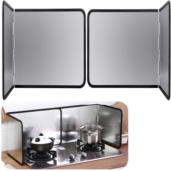 Opvouwbare Spatscherm Keuken Spatscherm Keuken rvs Zonder Boren Kitchen Splash Guard no Drill Anti Spatscherm Tegen Vet en Spatten Set van 2 Zilver 40cm