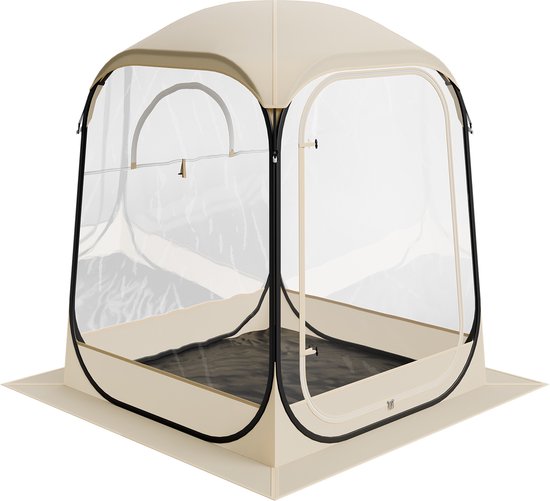 Opvouwbare Sport Tent, 127 x 127 cm Transparante Buiten Schuilplaats voor 1 Persoon, Waterdichte Pod Met Vloermat en Topdeksel, Tuin Dome Tent voor Kamperen, Evenementen, Vissen en Toeschouweractiviteiten van Merkloos