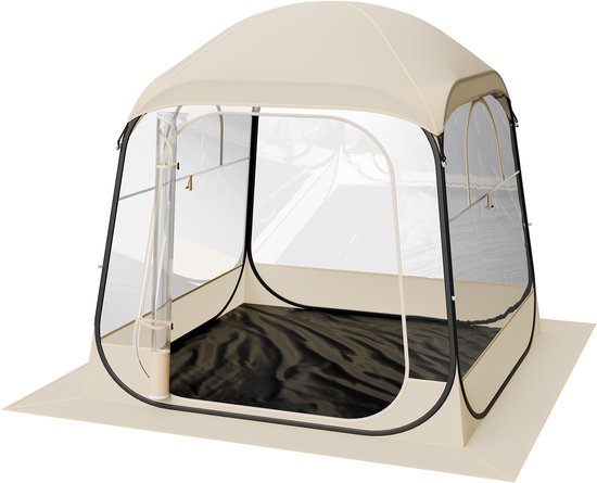 Opvouwbare Sport Tent, 182.9 x 182.9 cm Transparante Buiten Schuilplaats voor 2-4 Personen, Waterdichte Pod Met Vloermat & Topdeksel, Tuin Dome Tent voor Kamperen, Evenementen, Vissen en Toeschouweractiviteiten van Merkloos