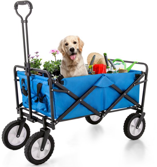 Opvouwbare Station Wagon - 360° Draaibare Voorwielen - Mesh Bekerhouder - Verstelbare Handgrepen - Stofzak - Blauw