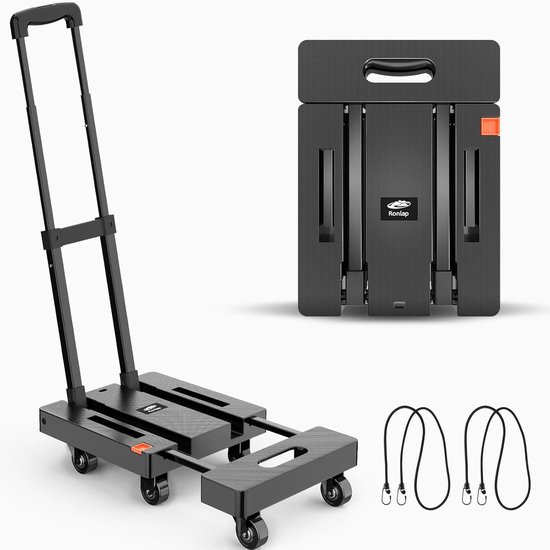 Opvouwbare steekwagen - 6 wielen - 225 kg capaciteit - zwart van Merkloos
