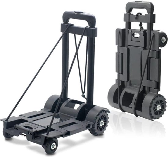 Opvouwbare steekwagen 65kg Heavy Duty 4 wielen Draagbare steekwagen Lichtgewicht reiswagen met strikband voor winkelen Kamperen Vissen Transporteren van reisartikelen Zwart van Merkloos