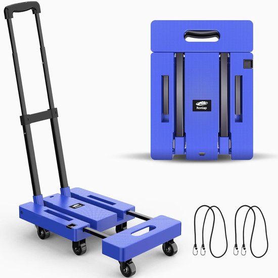 Opvouwbare steekwagen - handwagen met 6 wielen - blauw van Merkloos
