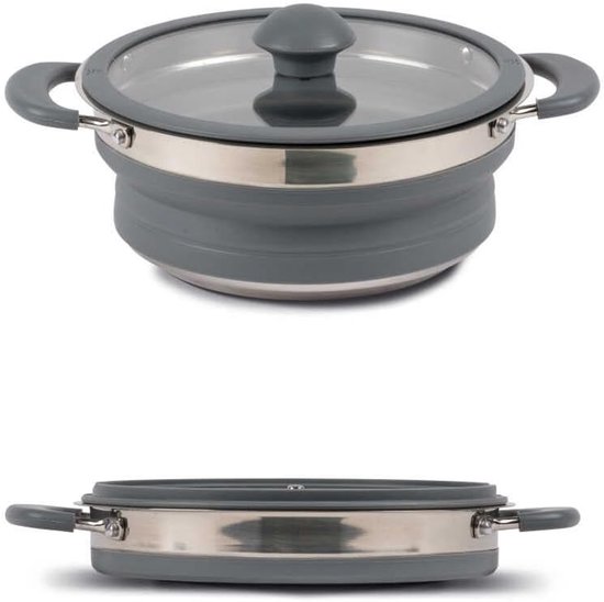 Opvouwbare steelpan 1,5 liter - Grijze campingpan met silicone en roestvrij staal