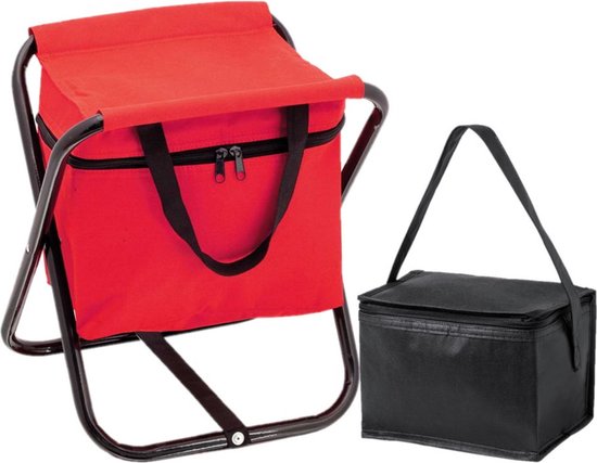 Opvouwbare stoel met ingebouwde koeltas en extra kleine koeltas rood/zwart - Campingstoelen - Opvouwbare stoelen - Koeltassen van Bo-Camp