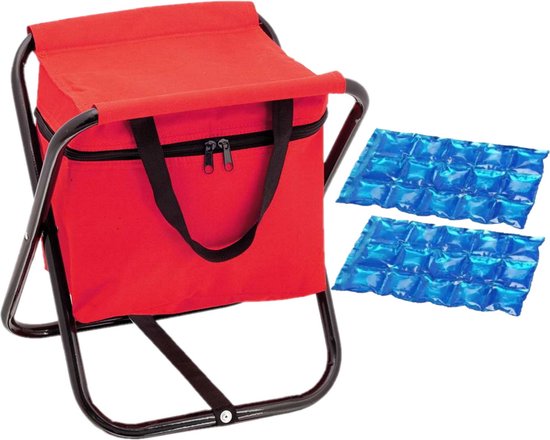 Opvouwbare stoel met koeltas rood met 2 stuks flexibele koelelementen van Dunlop