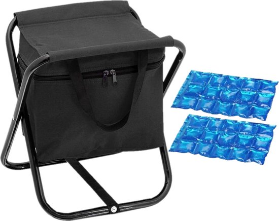 Opvouwbare stoel met koeltas zwart met 2 stuks flexibele koelelementen van Bo-Camp