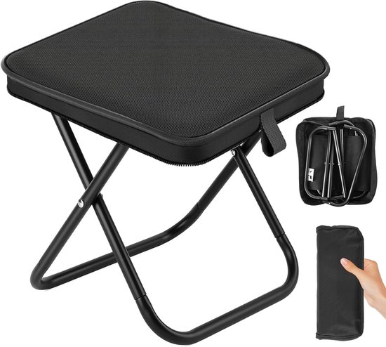 Opvouwbare stoel - Viskruk - Camping opvouwbare kruk - Mini opvouwbare stoel - Opvouwbare stoel voor buiten - Geschikt voor reizen, picknicks, wandelen, vissen, tuinieren (Zwart) van Merkloos
