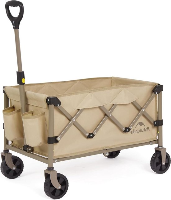 Opvouwbare strandkar 120 kg met rem verstelbare handgreep hoes tas en 360° all-terrain wagen voor camping en tuin (bruin) van Merkloos