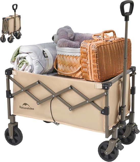 Opvouwbare Strandkar - Kampeerwagen Tuinwagen - Buitenshuis Transport - Met Rem 360° Wiel - 120 kg Capaciteit - Bruin