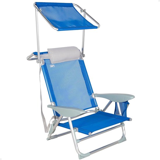 Opvouwbare strandstoel met parasol en tas - AKTIVE 62285 - kantelbeveiliging - 5 posities - maximaal gewicht 110 kg - afmetingen 83 x 60 x 20 cm van Aktive