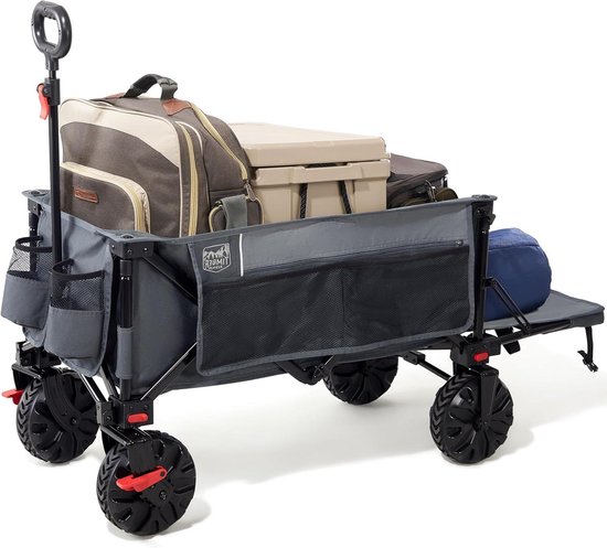 Opvouwbare strandtrolley met remmen en achterklep - 300 l / 135 kg - grijs van Merkloos