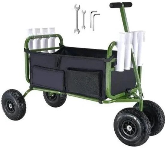 Opvouwbare Strandviskar - Strandwagen - Bolderkar - Camping Trolley - Outdoor Aanhangwagen - 300lbs - Viskar - met 8 Hengelhouders - 11" Wielen - Vistent - voor Strand - Steiger & Camping van Merkloos