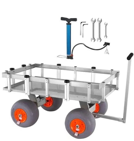 Opvouwbare Strandviskar - Strandwagen - Bolderkar - Camping Trolley - Outdoor Aanhangwagen - 500lbs - Viskar - met 8 Hengelhouders - 11" Wielen - Vistent - voor Strand - Steiger & Camping van Merkloos