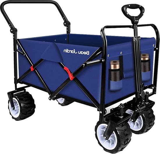 Opvouwbare strandwagen - 200 kg draaibare handwagen voor kinderen en picknick strand - inklapbare tuinaanhanger met transportwagen van Merkloos