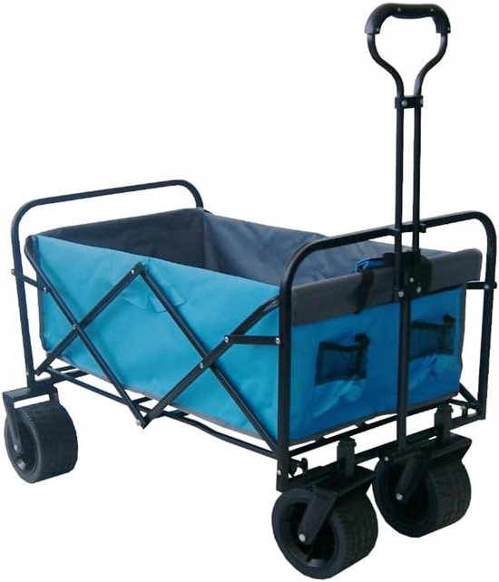 Opvouwbare Strandwagen - Bolderkar Tuinwagen - Strand Camping Tuin - Verstelbare Handgreep 360° Wielen - 150L 70kg - Blauw Grijs