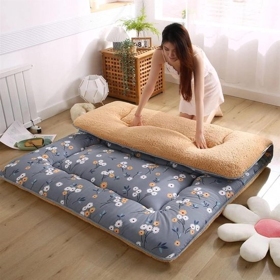 Opvouwbare Tatami Mat - Japanse Vloermatras Futon - Comfortabel Slapen - Verstevigde 5-laags Structuur - 135x200cm - Bloemenprint