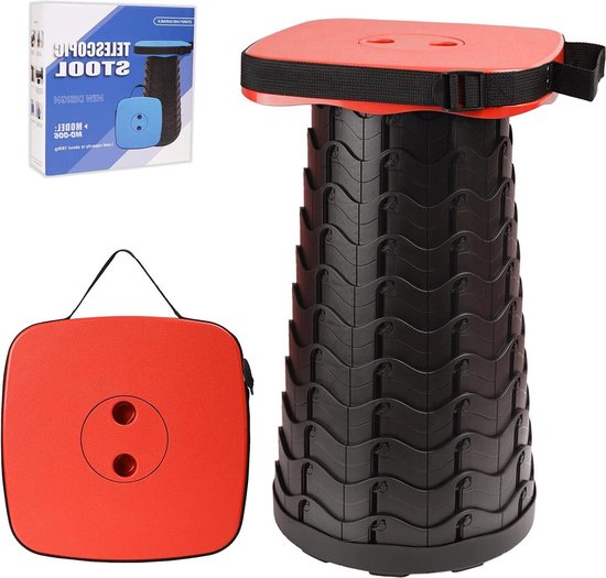 Opvouwbare Telescopische Kruk met Grotere Stoel - Lichtgewicht Compacte Kampeerkruk (Rood) pop up stool van Aireylax