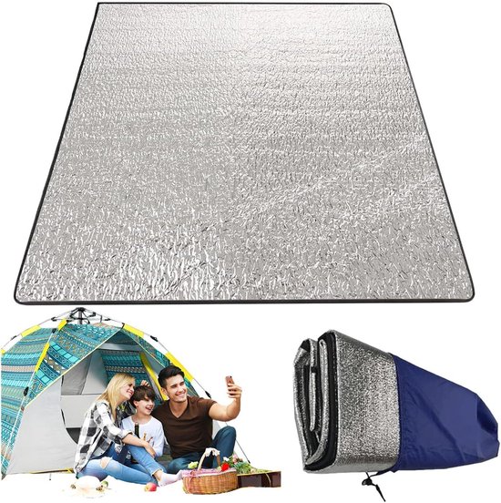 Opvouwbare tentmat - Isolatiemat vloermat - Kamperen en buiten - Dubbelzijdige aluminiumfolie - 200 x 200 cm - Zilver