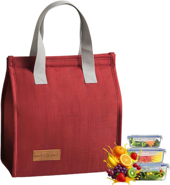 Opvouwbare thermotas voor onderweg, isolatietas voor school, werk en picknick, met aluminiumfolie (rood)