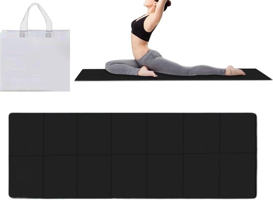 Opvouwbare Trainingsmat - Reismat Fitnessmat - Thuis Sporten Buiten - Antislip 6mm Demping - 183x61cm Inclusief Tas - Zwart