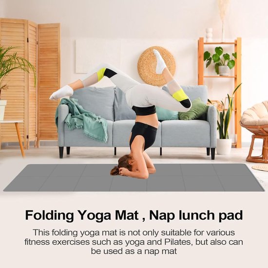Opvouwbare Trainingsmat - Yogamat Pilatesmat - Thuis Sporten - Dubbelzijdig Antislip - 183x61 cm - Grijs