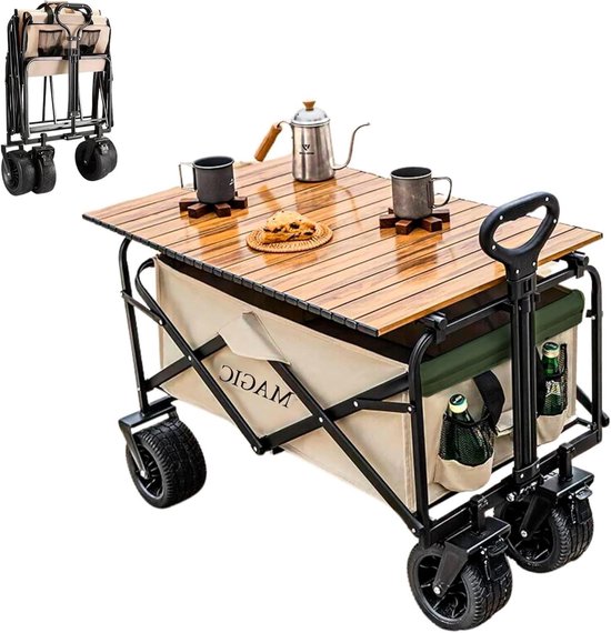 Opvouwbare Transportkar voor op de Camping, Picknick en meer - Met tas en Verstelbare Handgreep, Kruiwagen met Remmen van LifeGoods