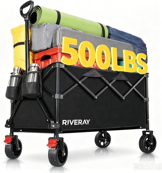 Opvouwbare Transportwagen - Blauw - 15 cm Wielen - Duurzaam Polyester - Voor Strand en Tuin