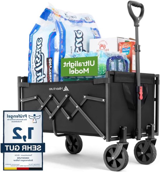 Opvouwbare Transportwagen - Bolderkar Kampeerwagen - Outdoor Transport - Verstelbare Handgreep - 65 Liter Capaciteit - Zwart
