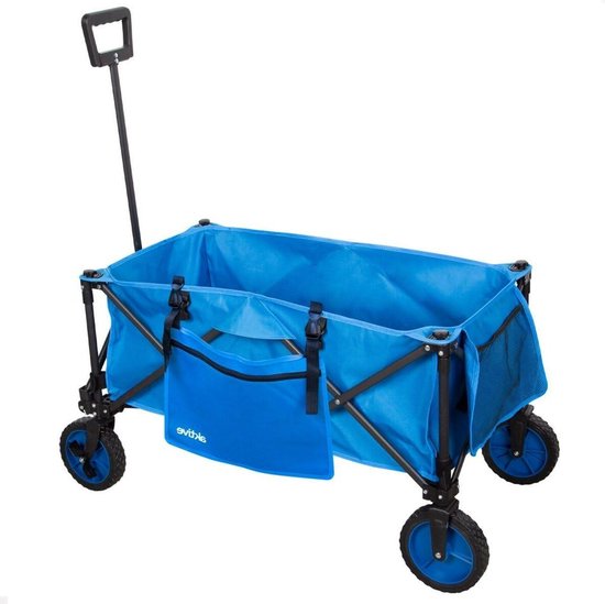 Opvouwbare transportwagen voor strand en tuin - blauw - tot 80 kg draagvermogen - 360° draaibare wielen - met remmen - multi-hoekgreep - 2 zakken - met tas - bagagedrager van Xtendtion
