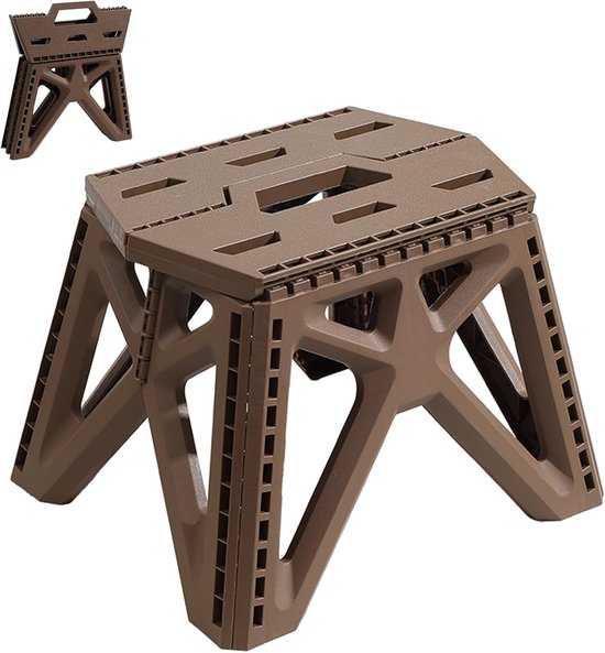 Opvouwbare Trapkruk 9" - Anti-Slip - Draagt 440 lbs - Ruimtebesparend - voor Keuken, Badkamer & Kamperen (Bruin)