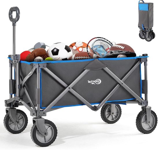 Opvouwbare trolley karretje voor buiten - festival tuin kamperen picknick - draagbaar trailer (blauw) - ondersteunt max. 100 kg Grote handwagen van Uniboss