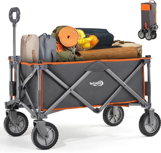 Opvouwbare trolley karretje voor buiten - handig voor festival, tuin, kamperen en picknick - draagbaar tot 100 kg - oranje Grote handwagen van Kynast