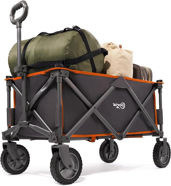 Opvouwbare trolley karretje voor buiten - met verwijderbare stof - festival tuin kamperen picknick - ondersteunt max. 100 kg - draagbaar trailer (oranje) van Merkloos